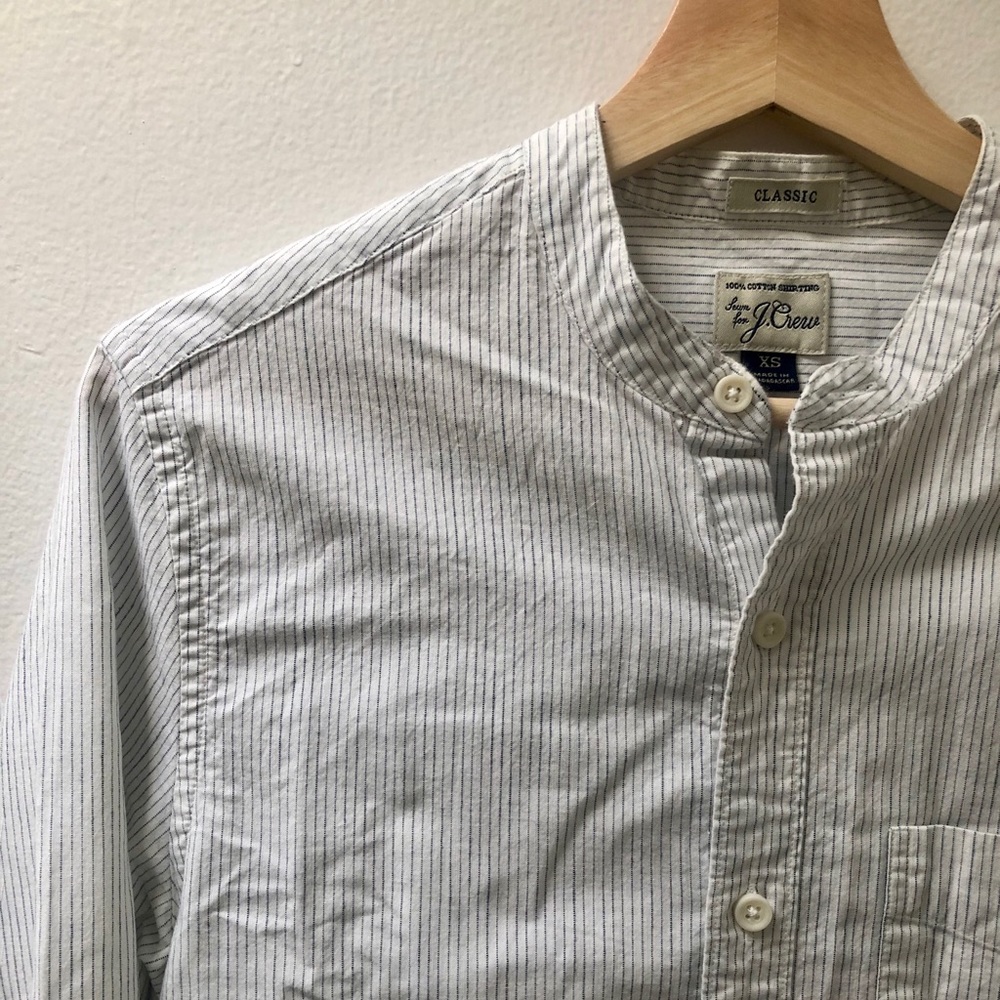 No Collar Long Sleeve Casual Button Down Shirt